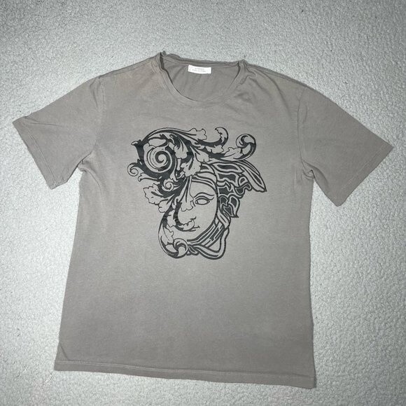 Versace Collection Shirt Womens Medium Gray Medusa Graphic Short‎ Sleeve Casual - Picture 1 of 16